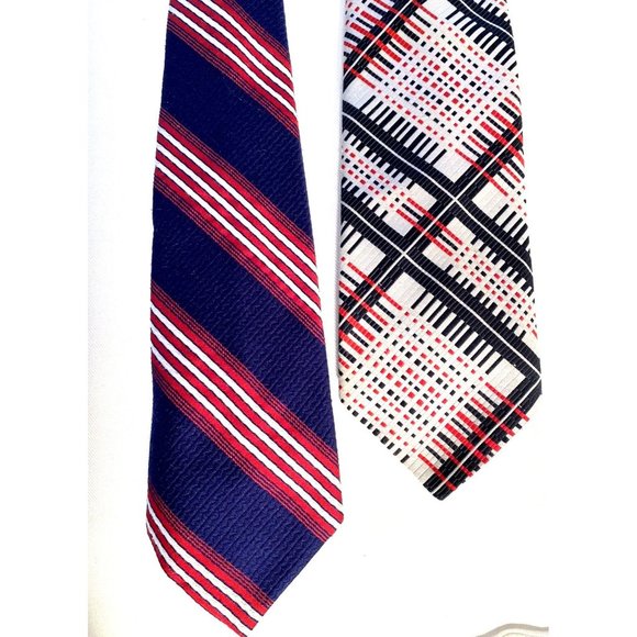 Vtg 60s 70s Mens Tie Wide Thick Polyester Necktie Disco Ugly Mod Red White Blue - Picture 2 of 11